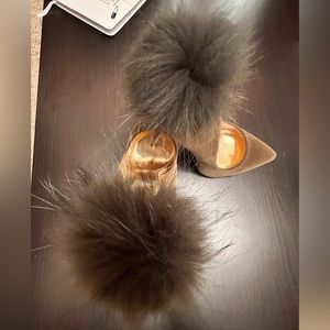 Velvet Pixie Poms Stilettos pumps faux suede Olive size 10